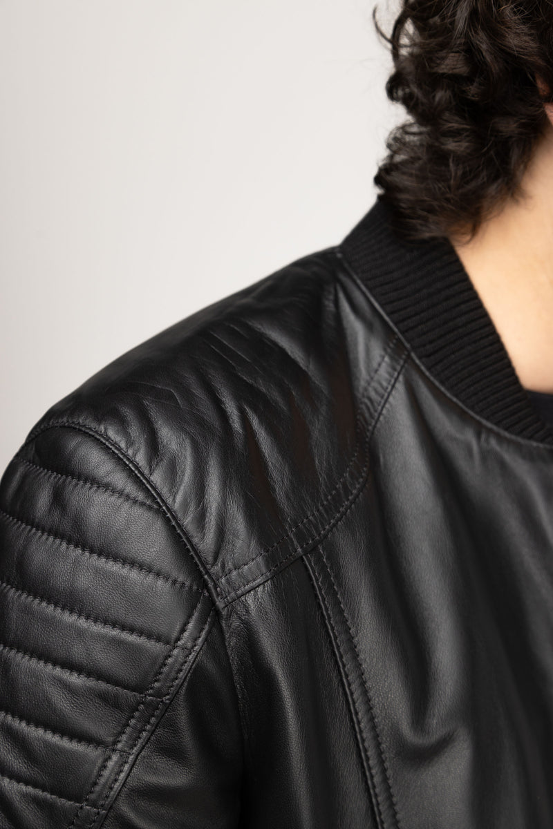 100% Lambskin Bomber Jacket with Dark Gold Jacquard Lining