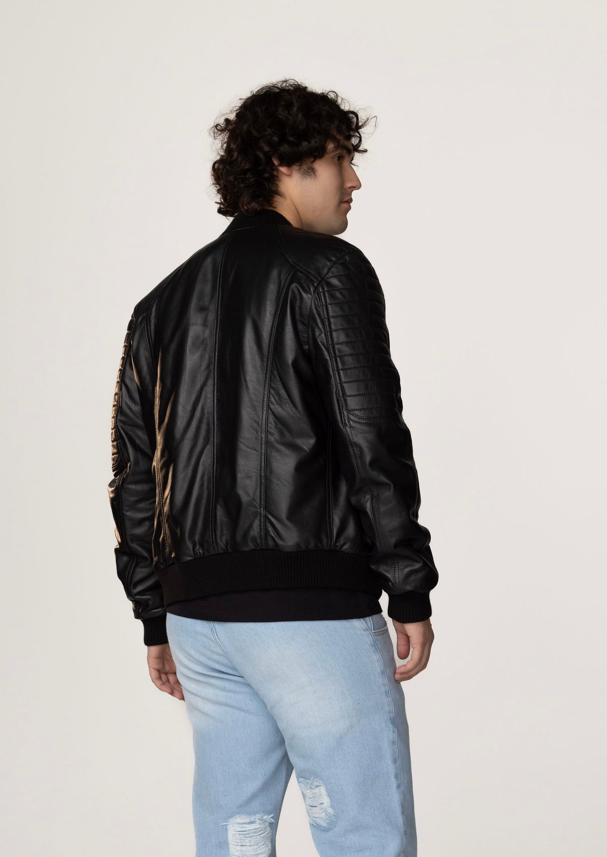 100% Lambskin Bomber Jacket with Dark Gold Jacquard Lining